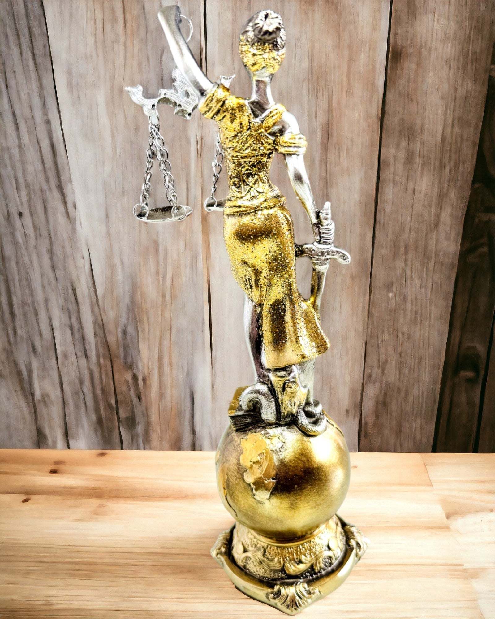 Goddess of Justice Statuette – Artistic Shelf Decoration, Resin Craft, personalization with engraving