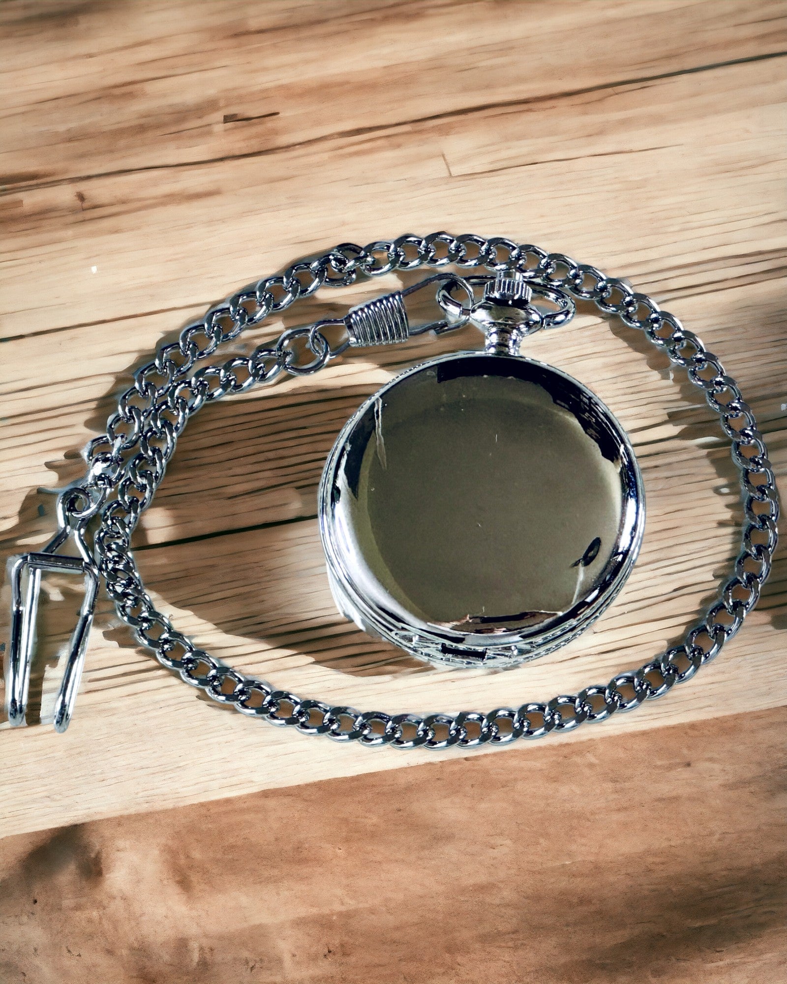 Klassische mechanische Taschenuhr mit Doppeldeckel, manuell, silberfarben