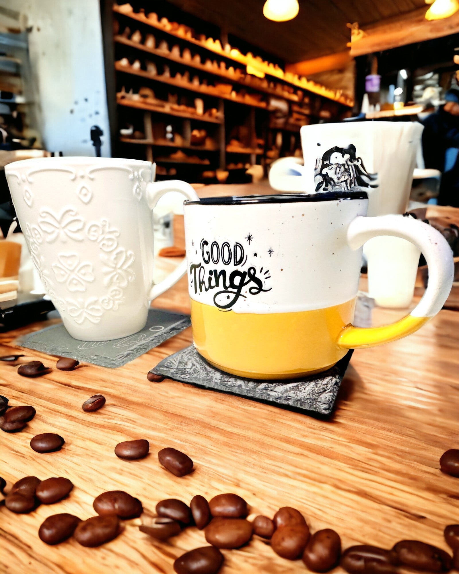 Natural Stone Coaster for Coffee, Tea with Personalized Engraving – Square, Circle, Hexagon, 10 cm