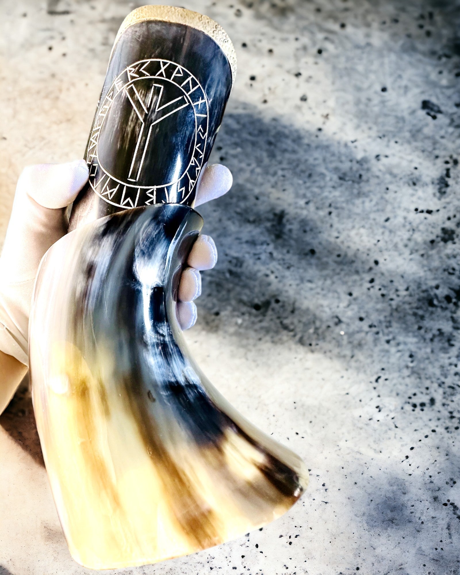 Horn Mug "Viking Valor" - Hand Engraved, Premium Quality - 4 Variants Available