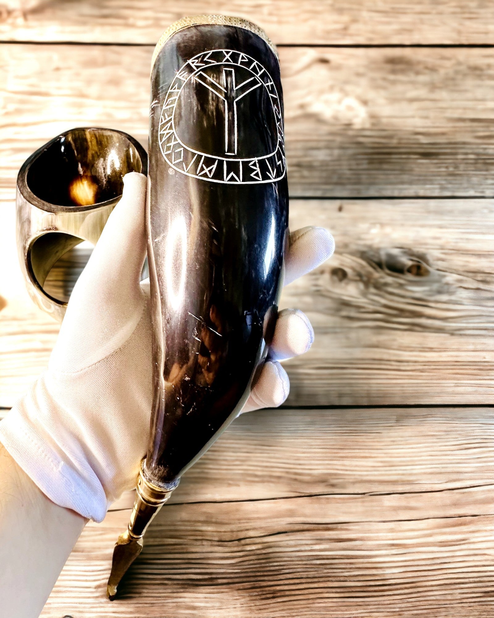 Horn Mug "Viking Valor" - Hand Engraved, Premium Quality - 4 Variants Available