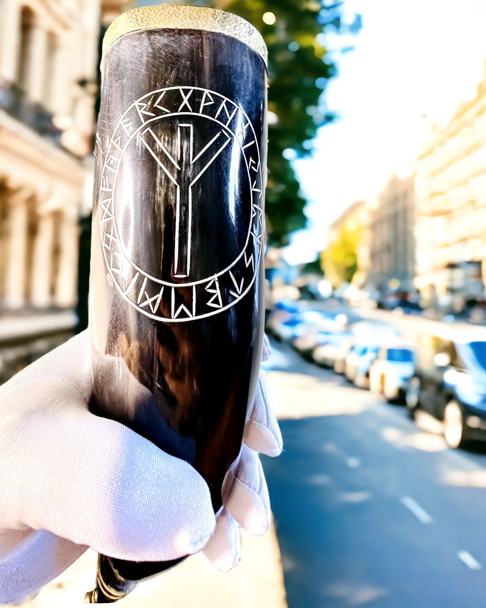 Horn Mug "Viking Valor" - Hand Engraved, Premium Quality - 4 Variants Available