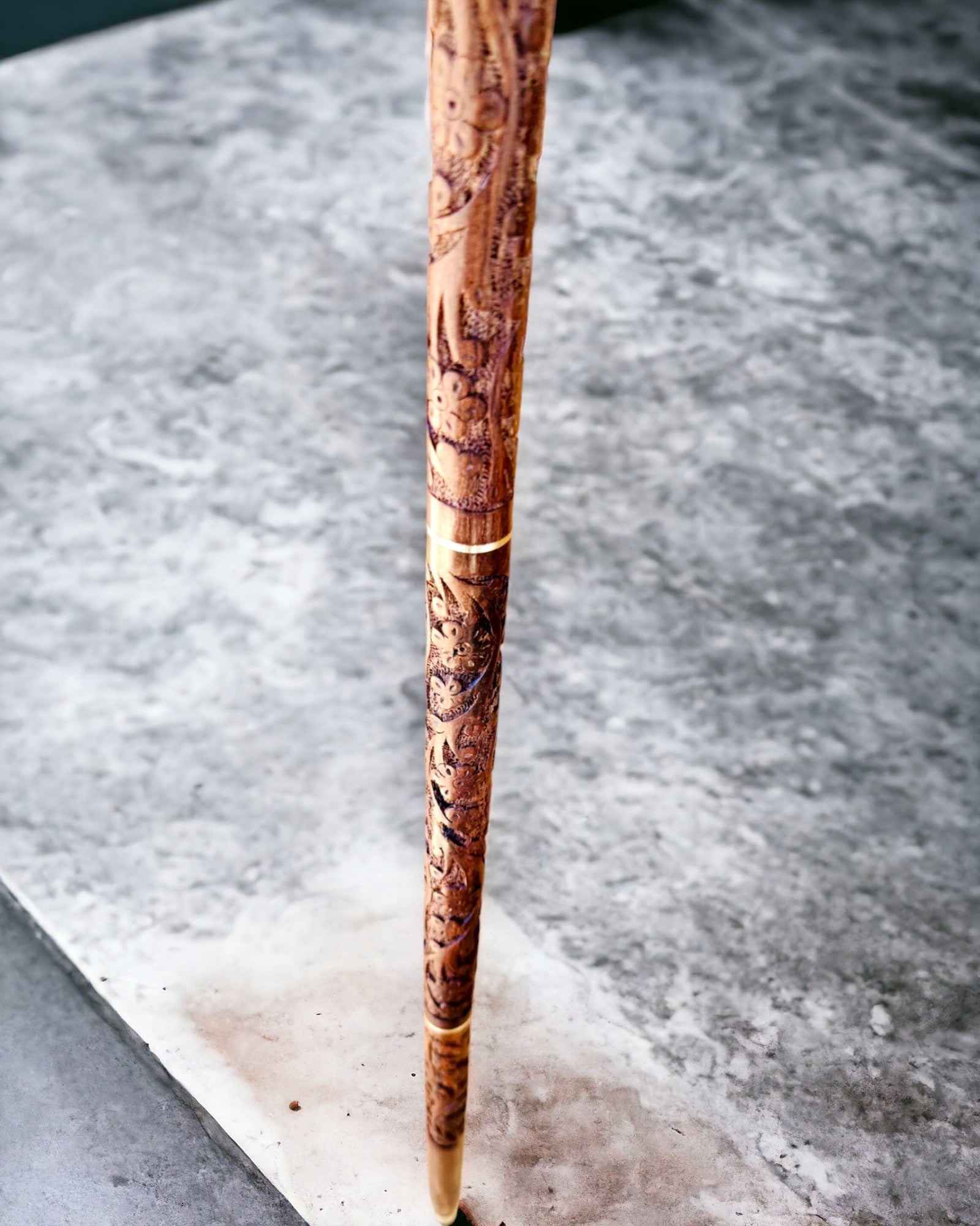 Hand-Carved Travel Cane for Walking "Royal Wanderer" in Brown with Patterns