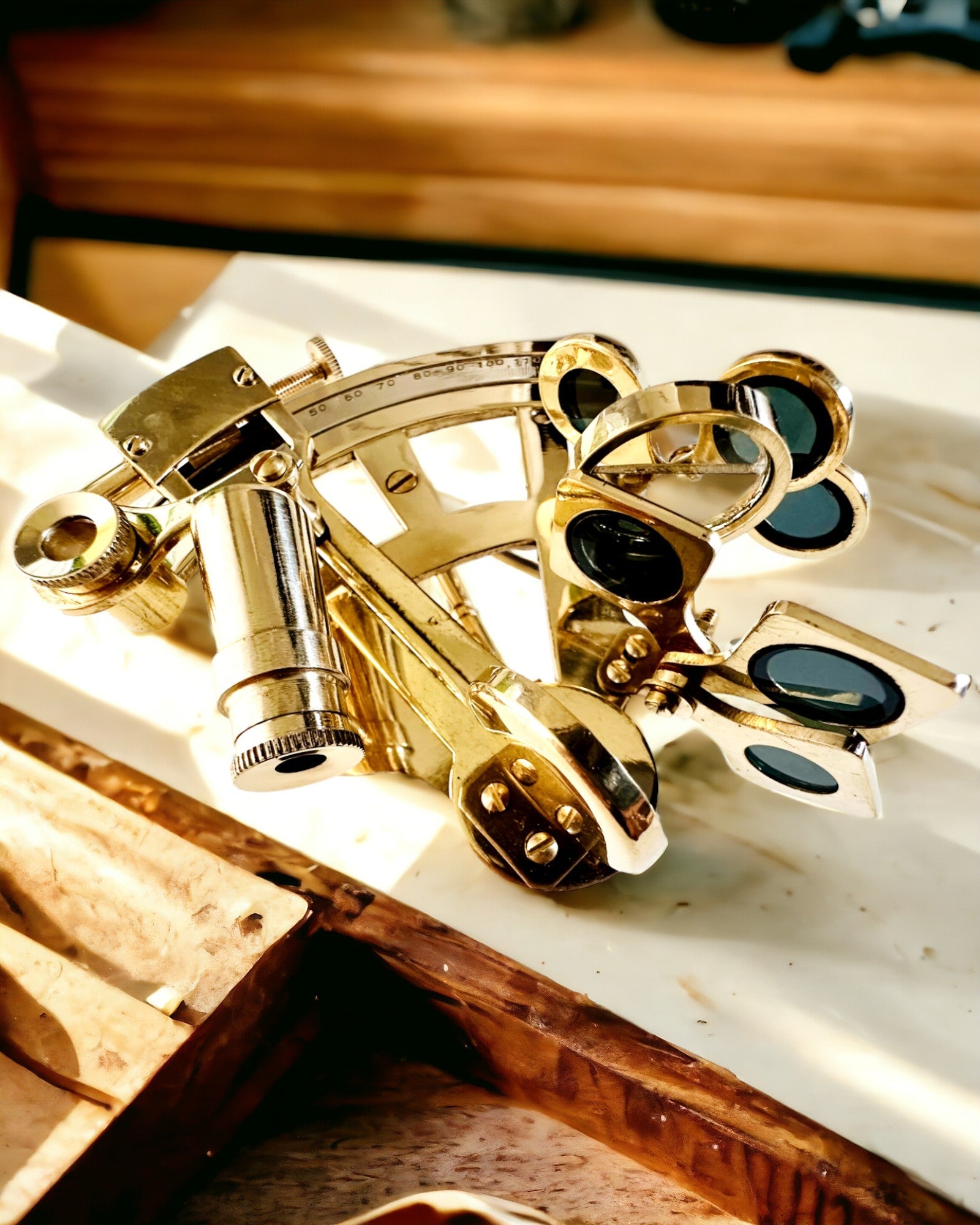 Artistic Sextant in Gold Color - Customization with Engraving Available
