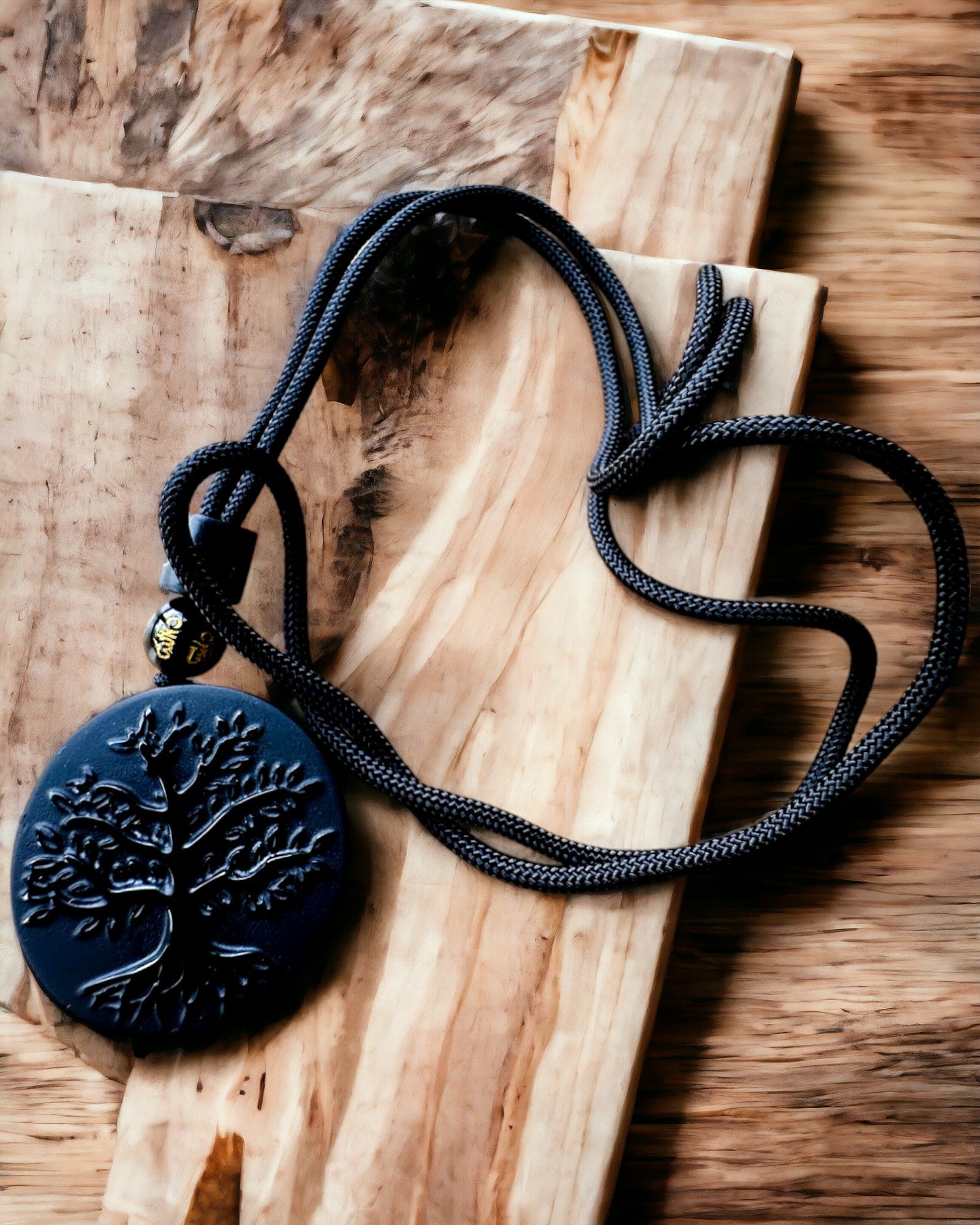 Collier "Arbre de Vie" en Obsidienne - personnalisation avec gravure