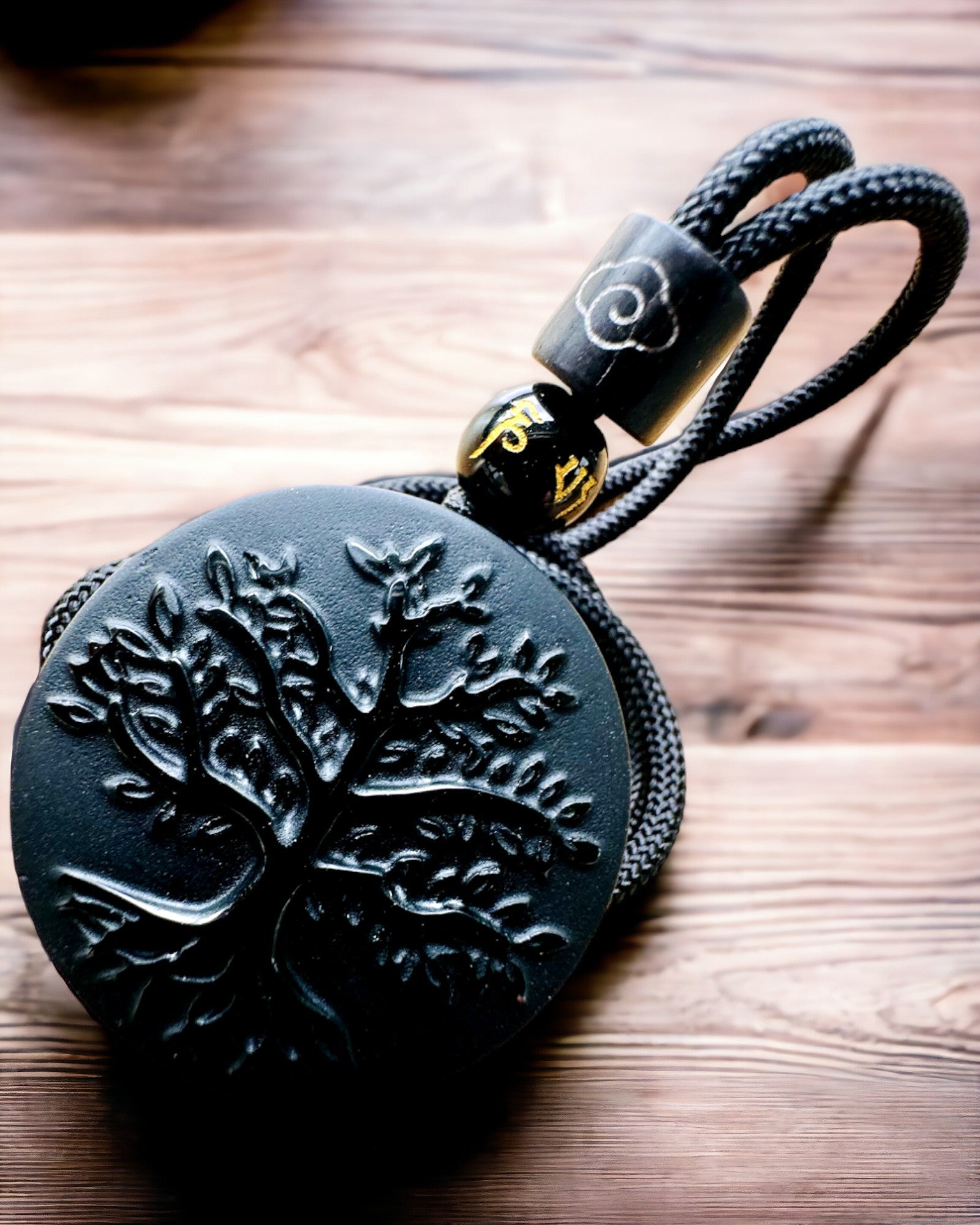 Collier "Arbre de Vie" en Obsidienne - personnalisation avec gravure