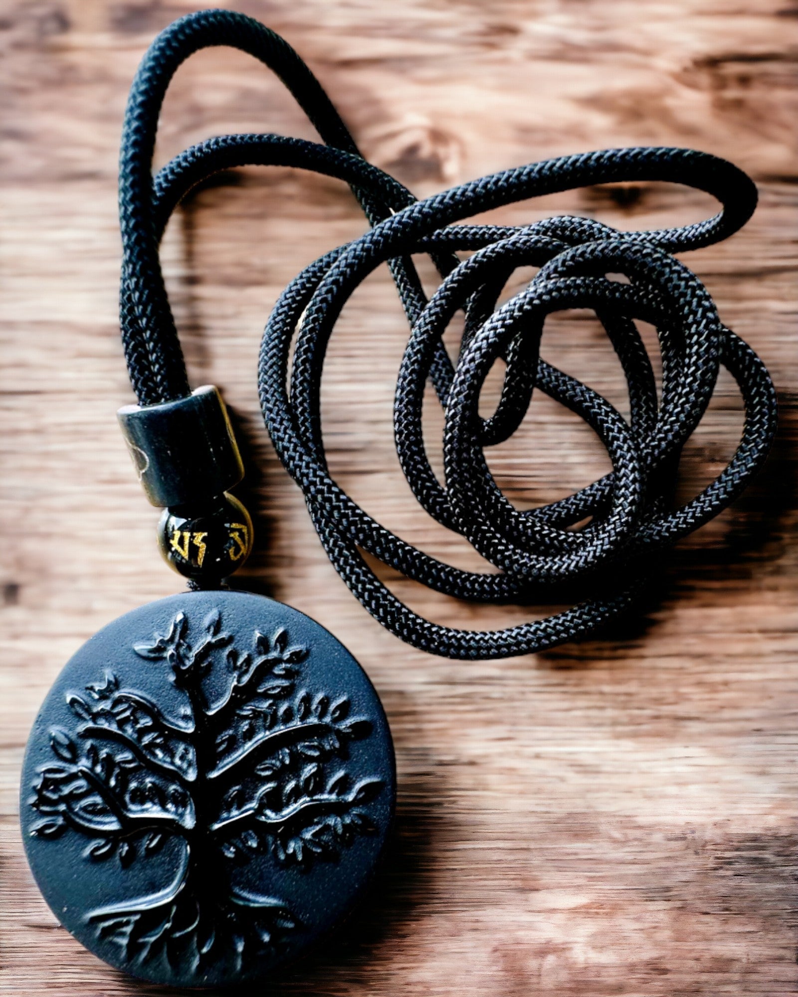 Collier "Arbre de Vie" en Obsidienne - personnalisation avec gravure