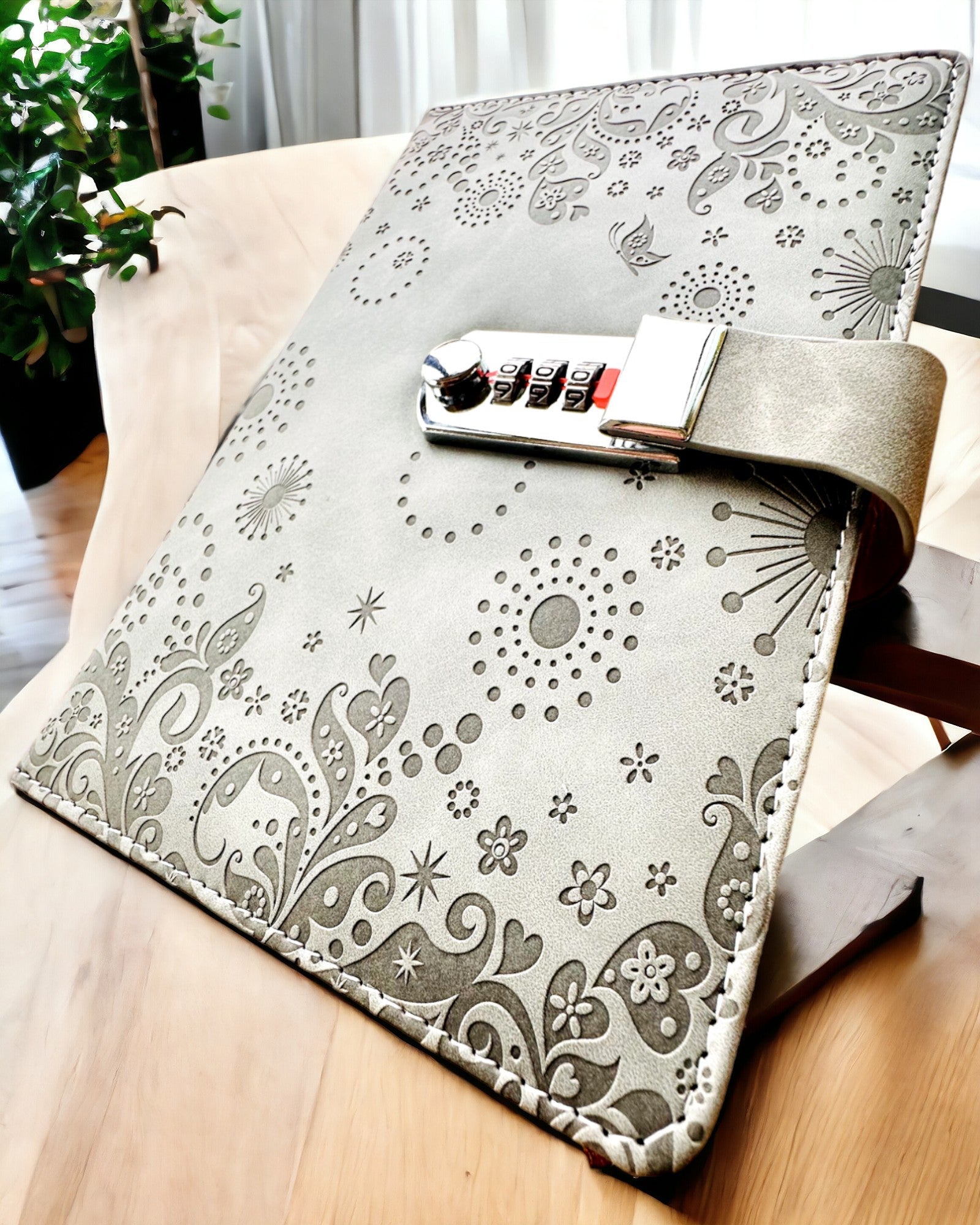 Exclusive Notebook, PU Leather, A5 with Combination Lock - "Secret Journal", personalization with engraving