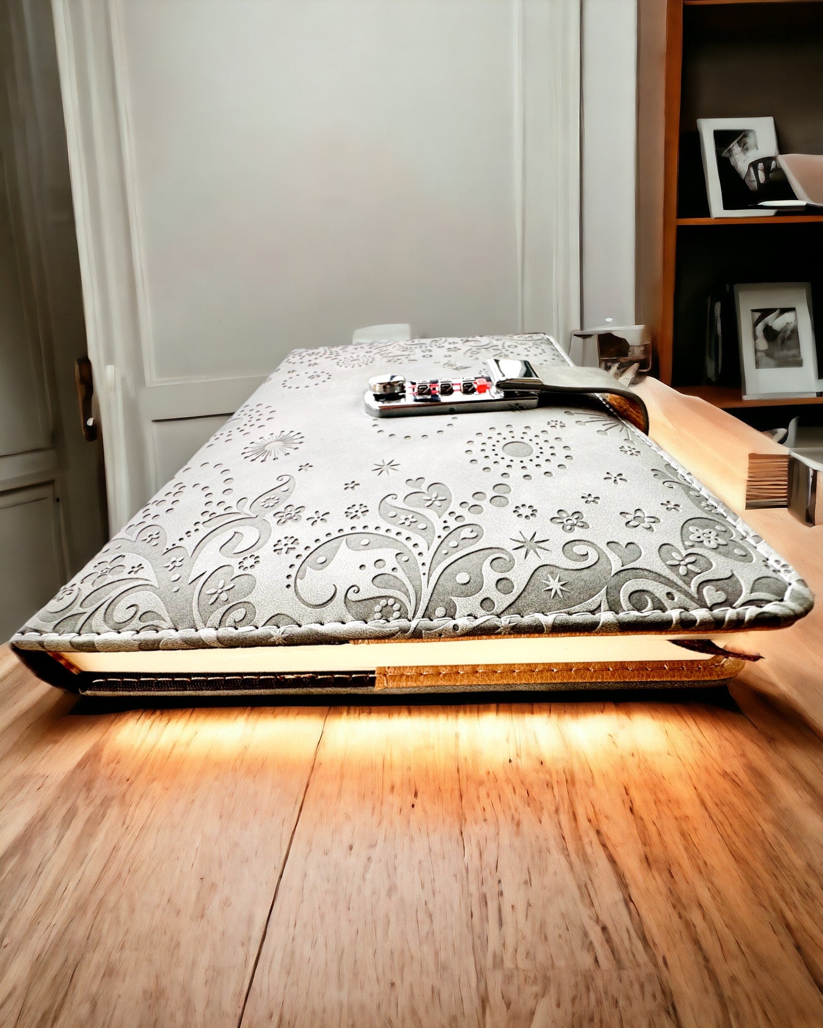 Exclusive Notebook, PU Leather, A5 with Combination Lock - "Secret Journal", personalization with engraving
