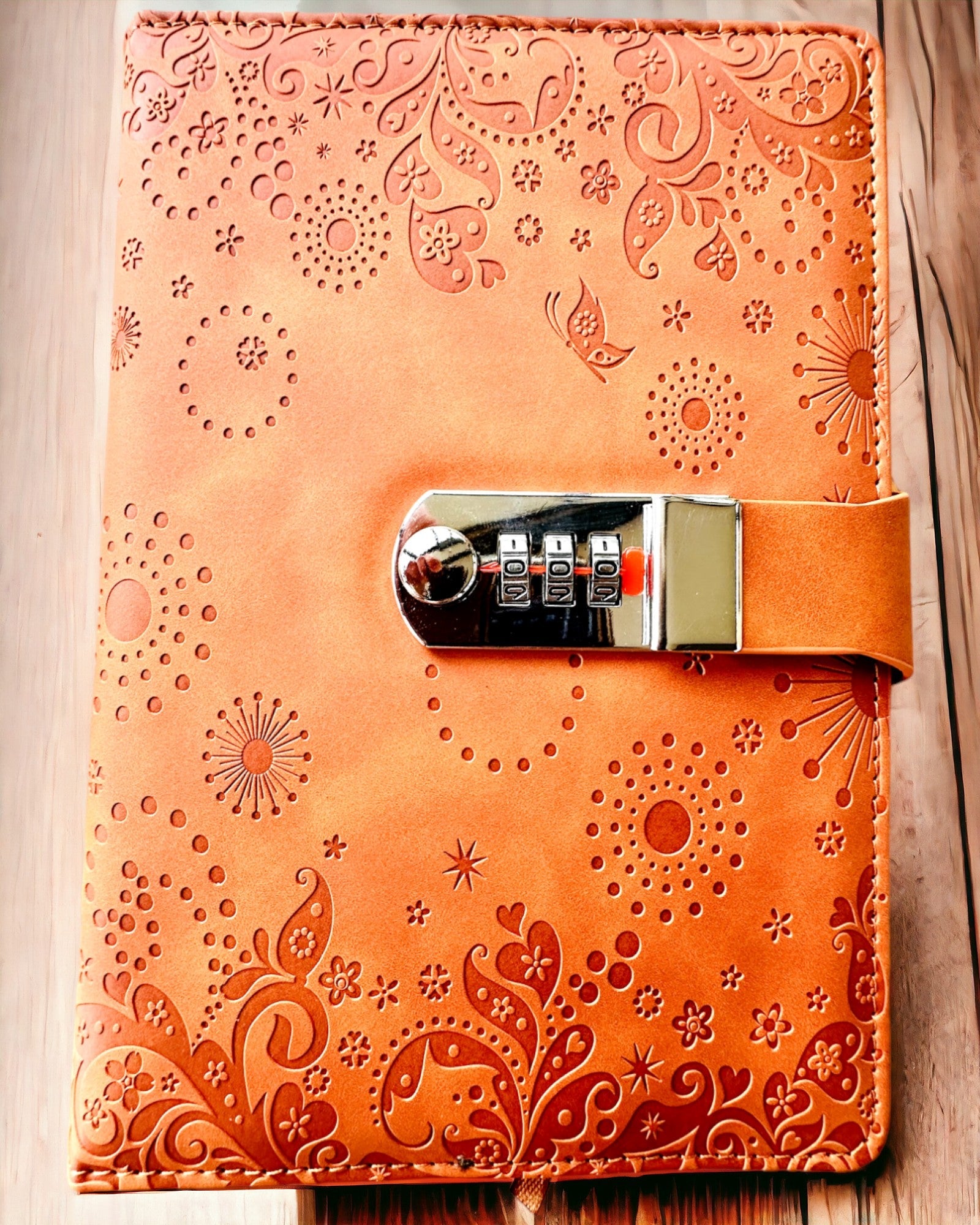 Exclusive Notebook, PU Leather, A5 with Combination Lock - "Secret Journal", personalization with engraving