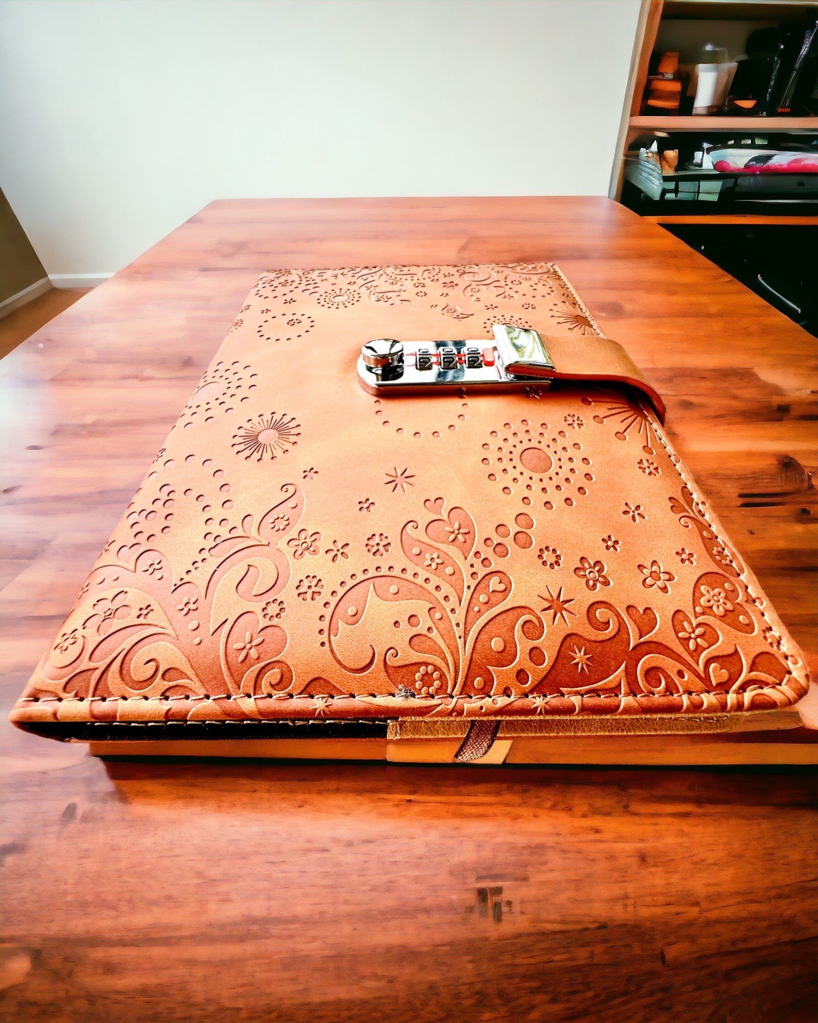 Exclusive Notebook, PU Leather, A5 with Combination Lock - "Secret Journal", personalization with engraving