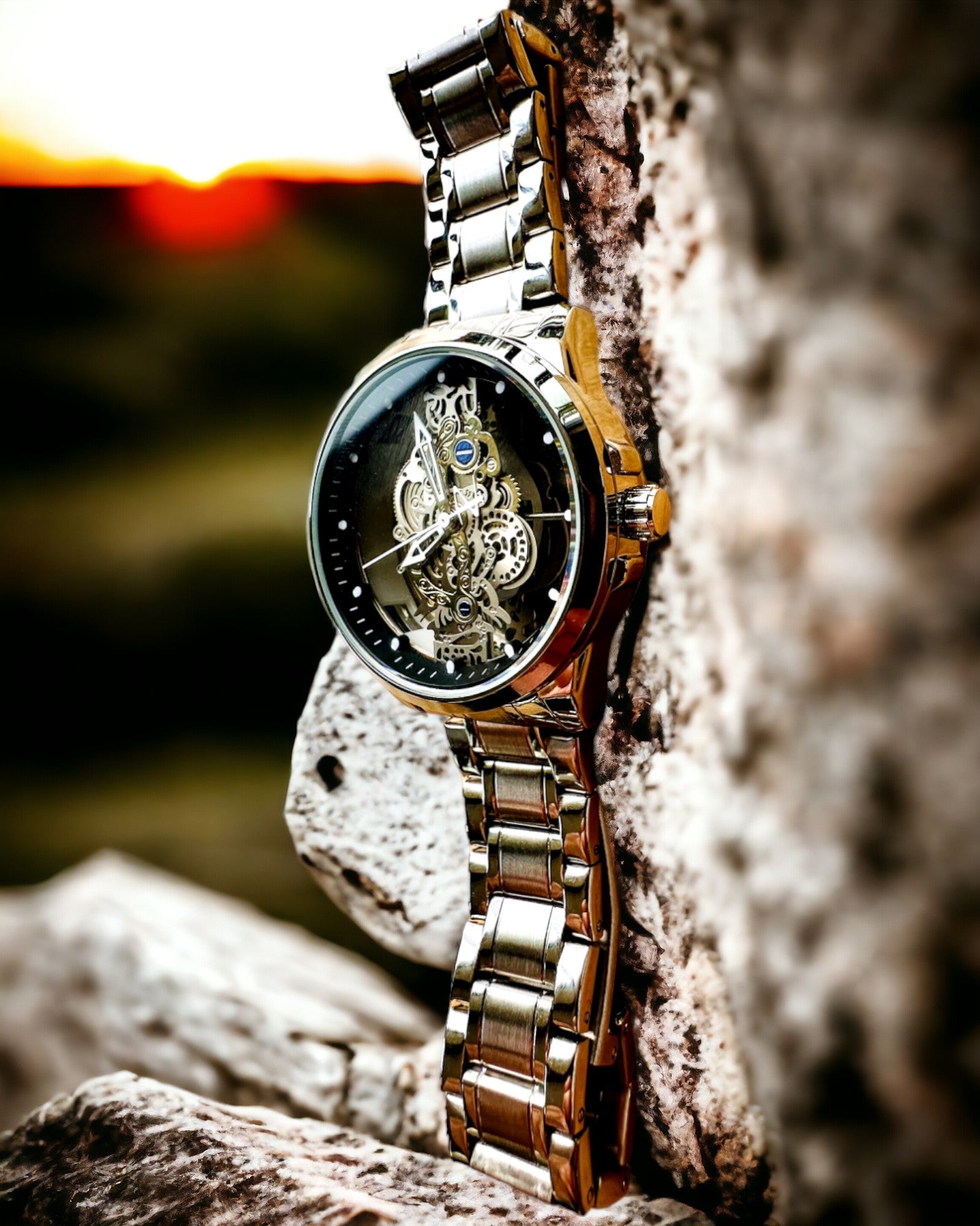 Montre homme élégante KIMSDUN Prestige Mécanisme Transparent et Élégance Sportive, possibilité de personnalisation avec gravure