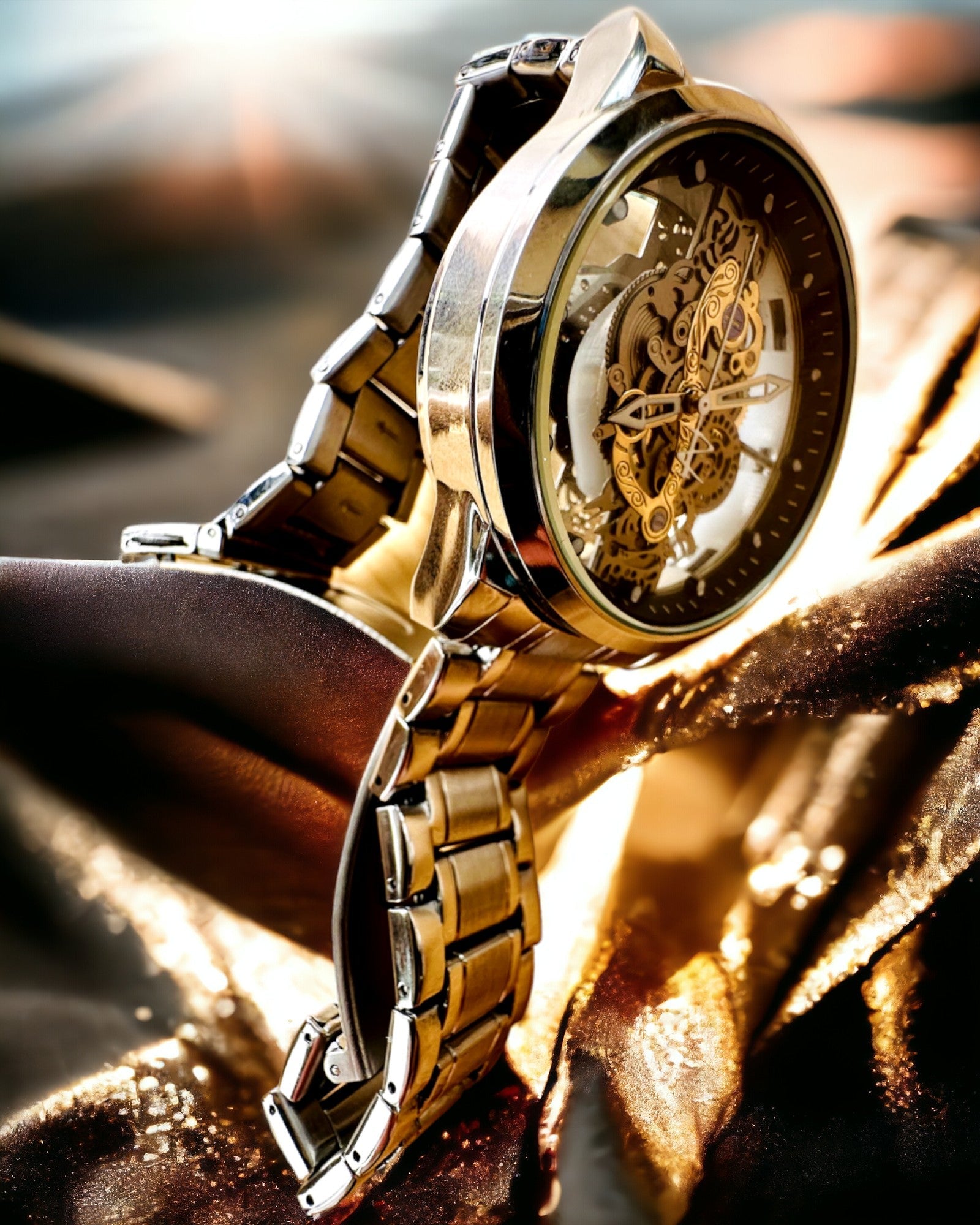 Elegante Herrenuhr KIMSDUN Prestige Transparentes Uhrwerk und Sportliche Eleganz, personalisierbar mit Gravur