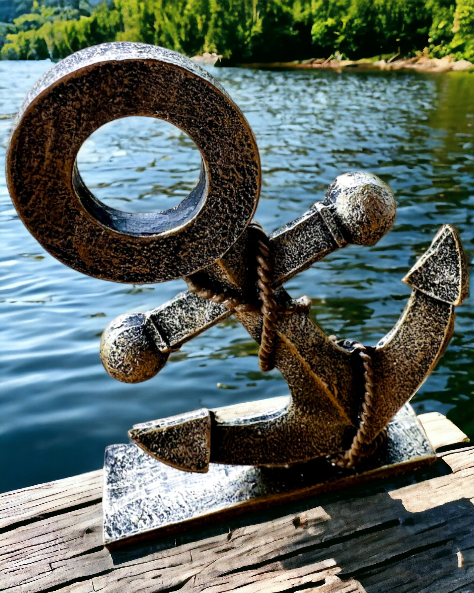 Sculpture Rustique d'Ancre en Résine - "Légende Marine", ancre personnalisée avec gravure