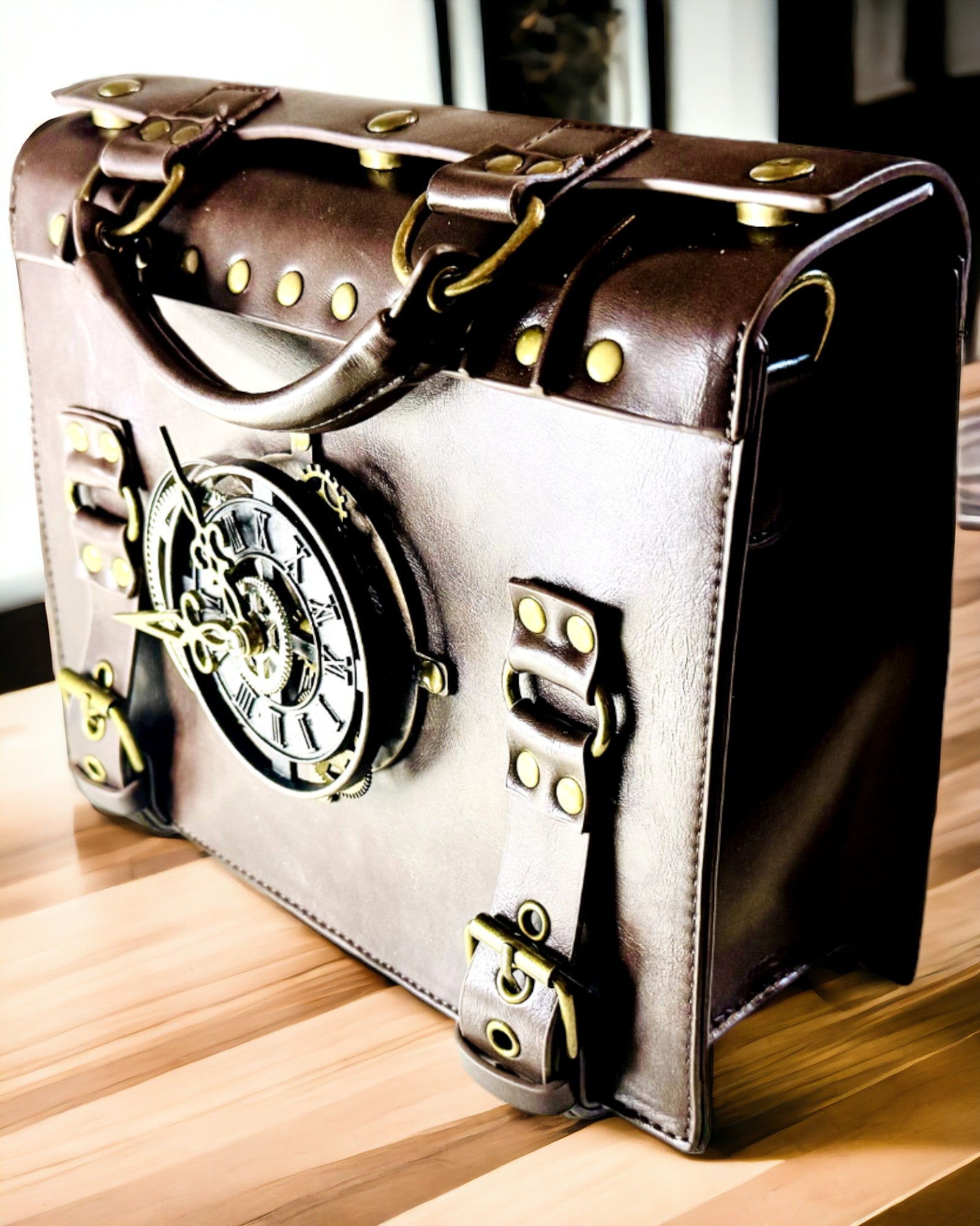 Crossbody Bag with Vintage Clock Motif - Versatile Satchel Handbag with PU Leather Texture
