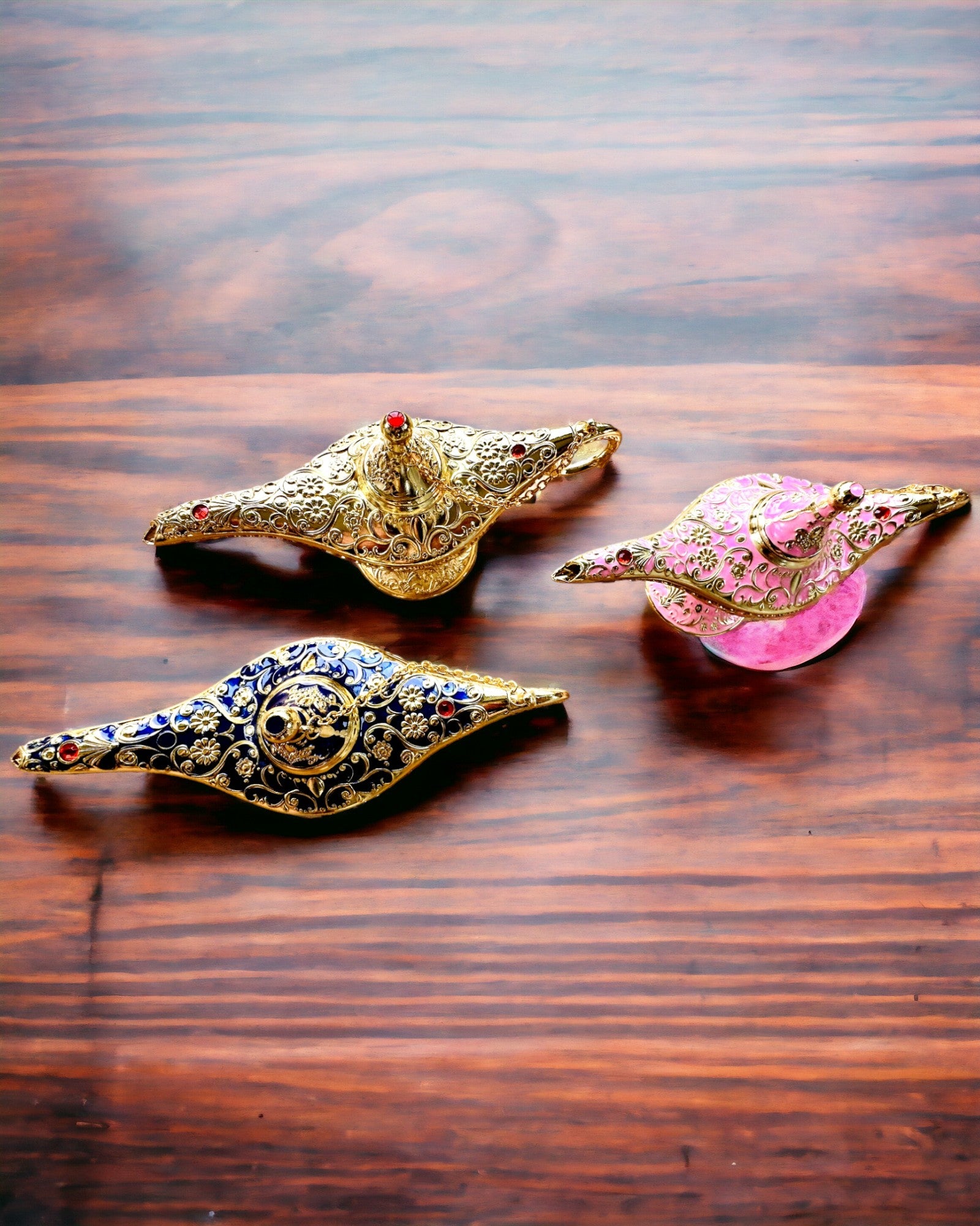 Lampe Magique d'Aladin avec Option de Gravure - Variante Bleu Marine Foncé, entrelacée de doré