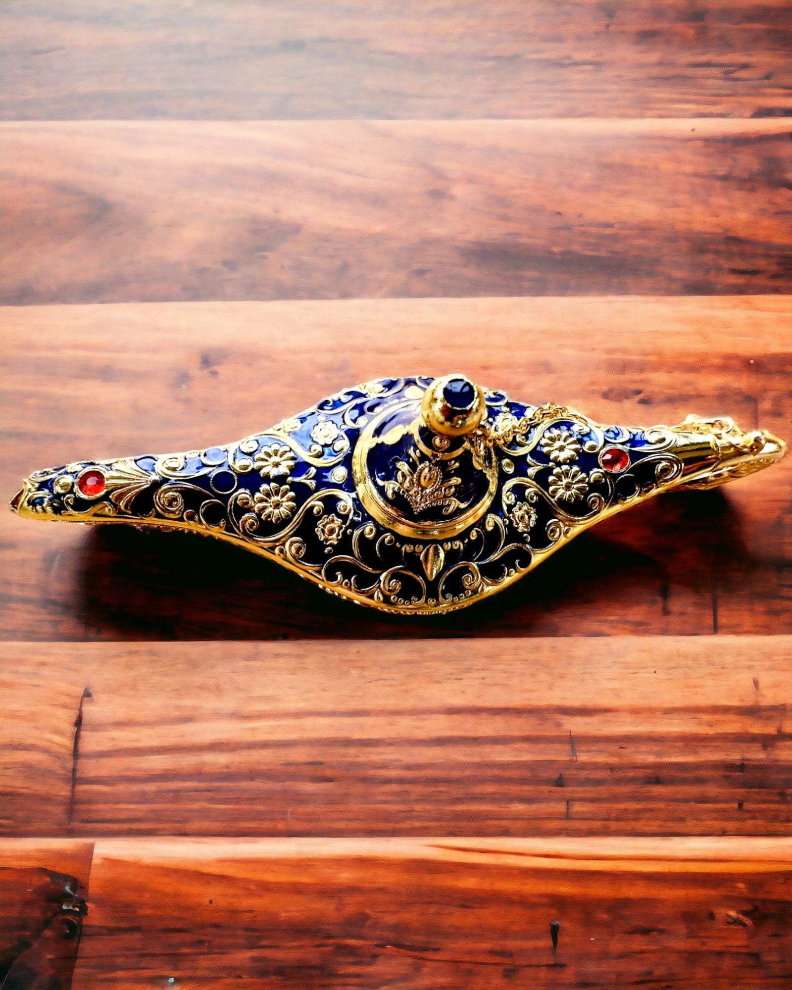 Lampe Magique d'Aladin avec Option de Gravure - Variante Bleu Marine Foncé, entrelacée de doré