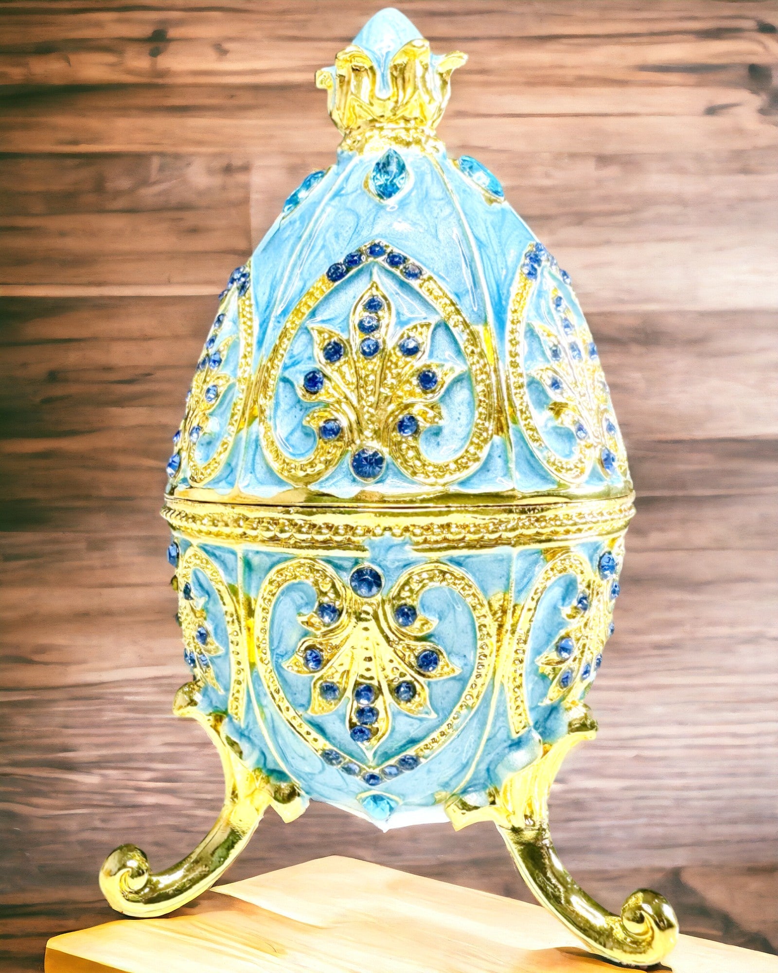 Uovo Fabergé Celestiale – Organizzatore di Gioielli Smaltato - colore cielo blu. Personalizzazione con incisione