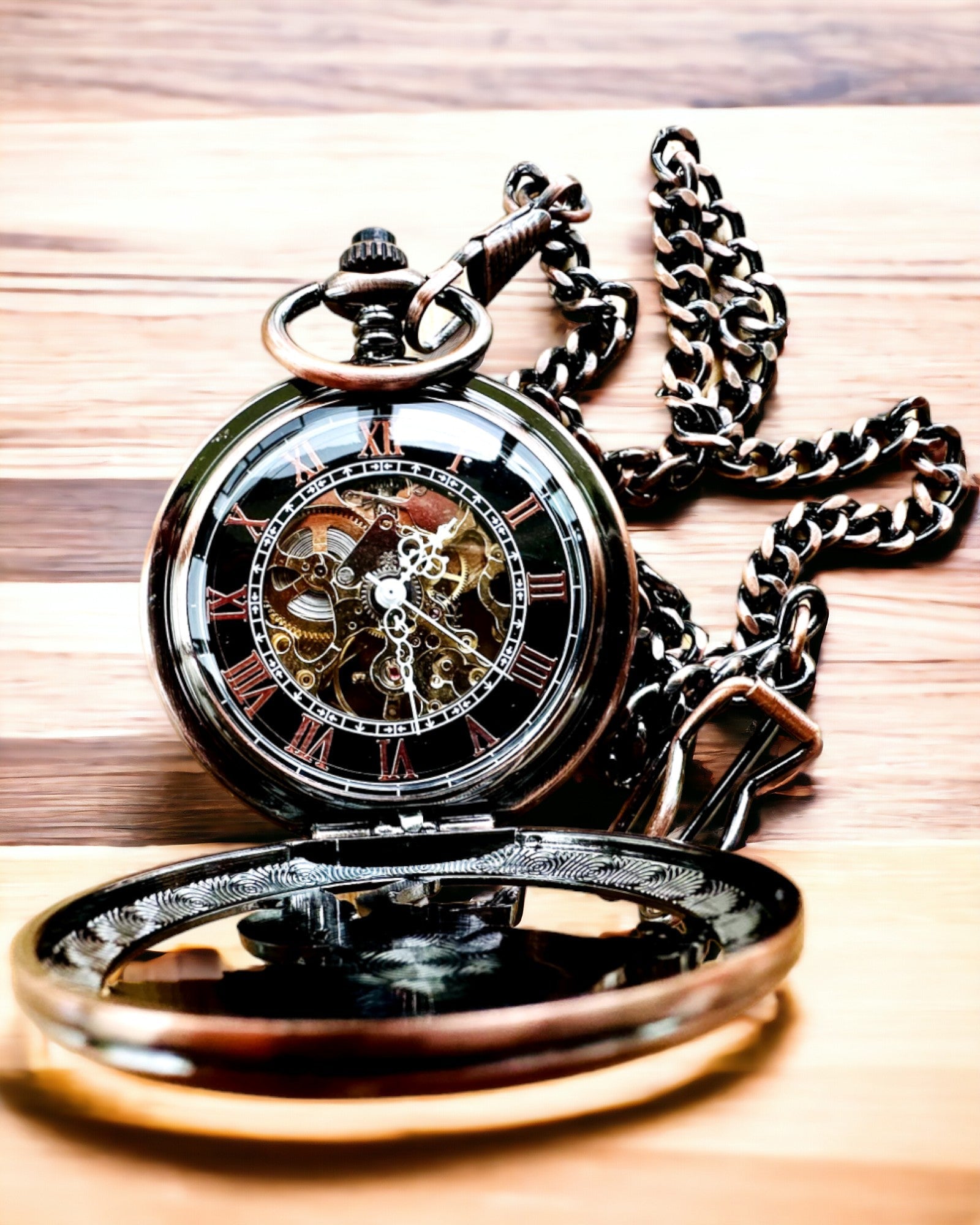 Montre de Poche "Equus Tempus" - Couleur : Marron, Or Rose avec Motif de Cheval, possibilité de personnalisation par gravure