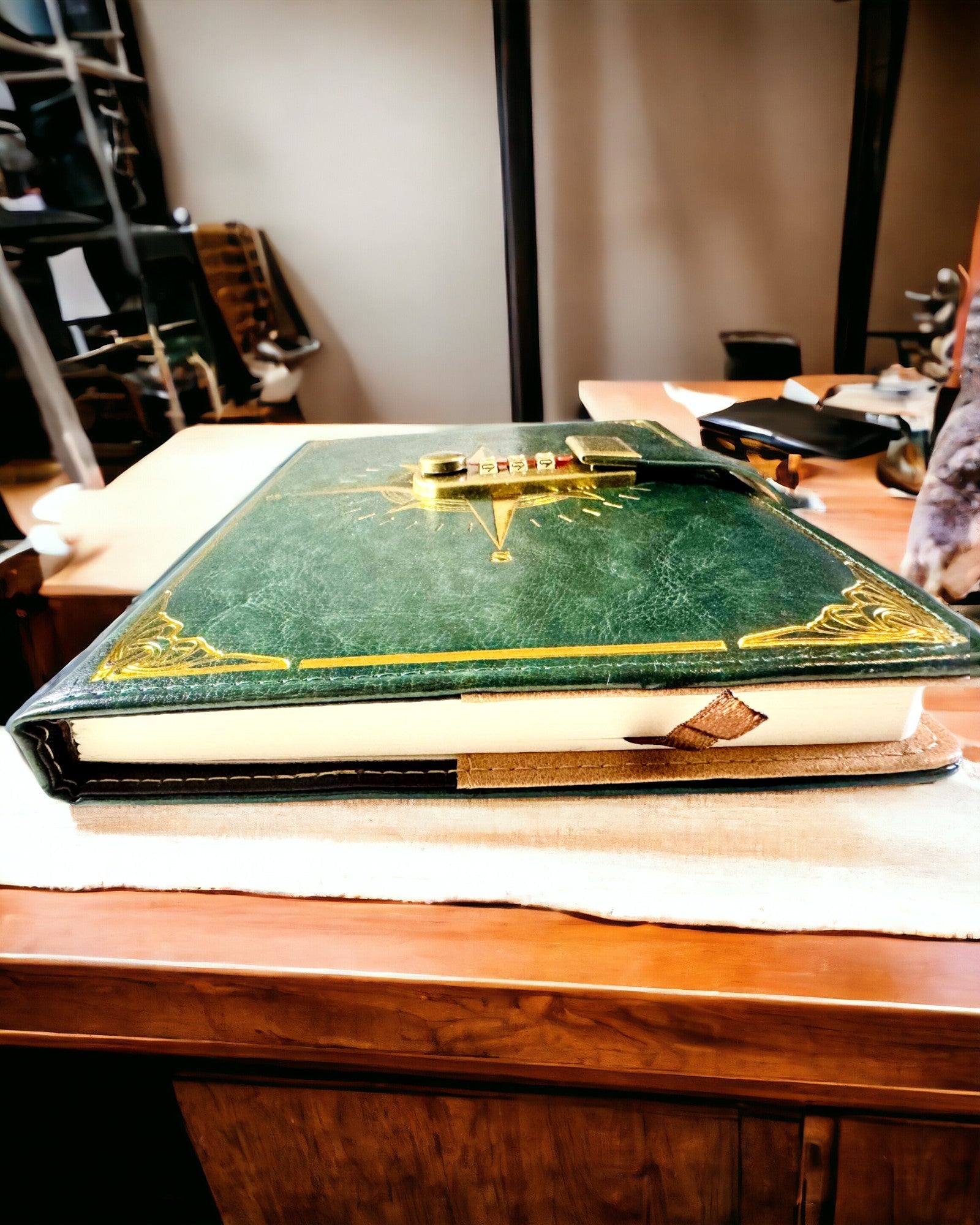 Premium Notebook with Combination Lock A5 - Vintage Style with Compass, Japanese Design, Stationery for Students and Business. Personalization with Engraving