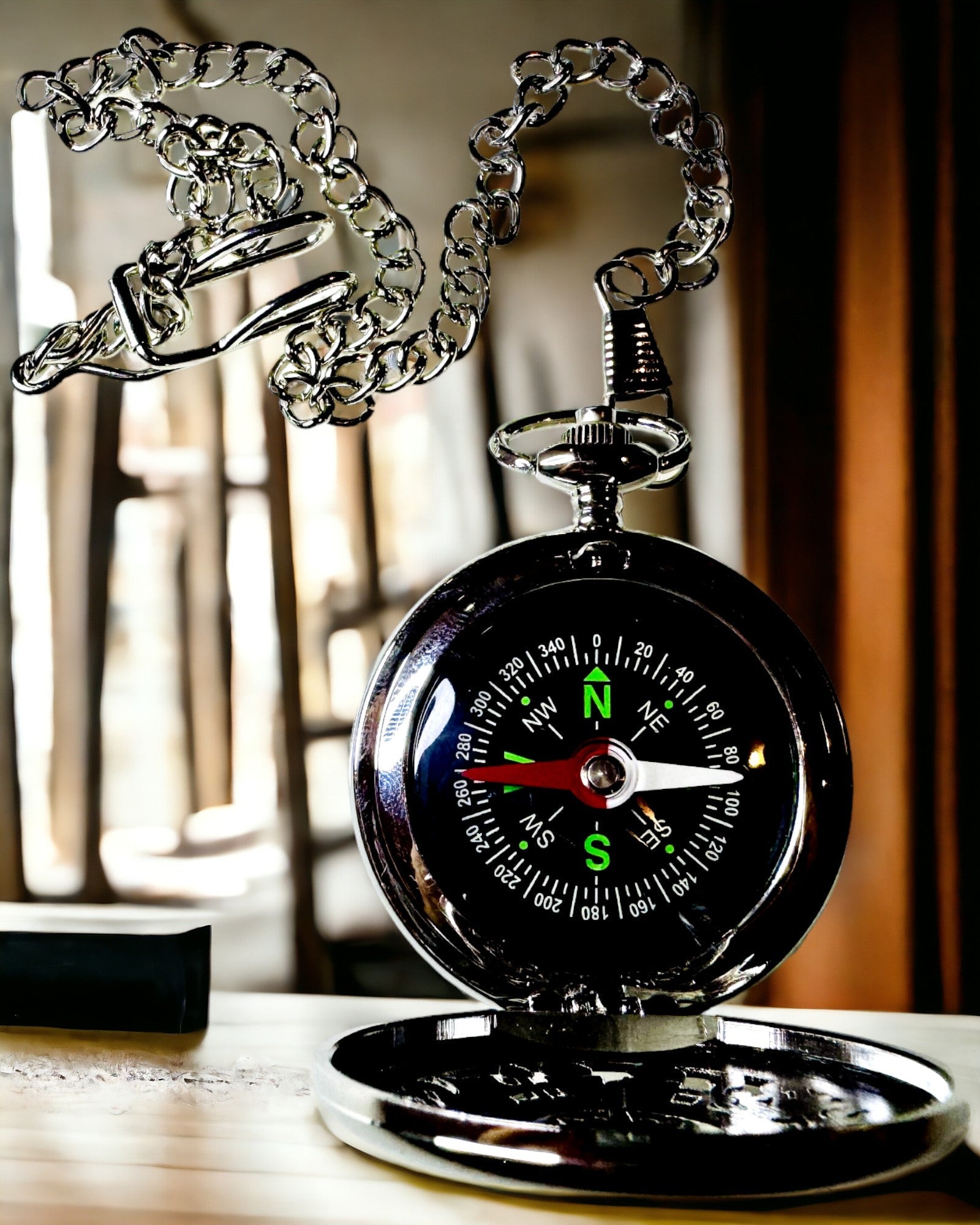 Bussola Tascabile Argento in Stile Retrò con Motivo Trafitto – Elegante e Pratica. Incisione