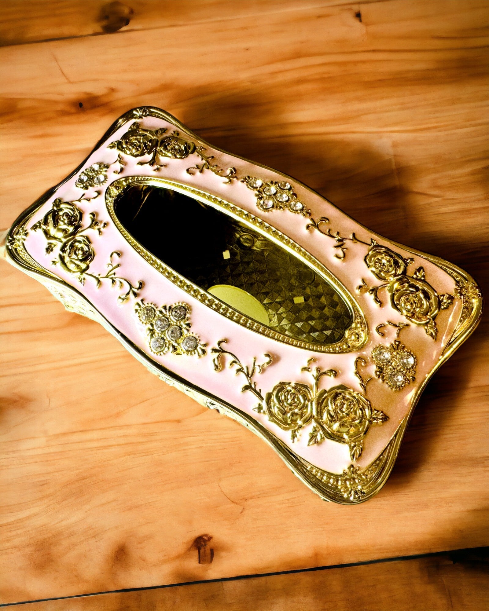 Elegant Pink Tissue Box with Embossed Roses – A Luxurious Touch for the Living Room, Hotel, or Club