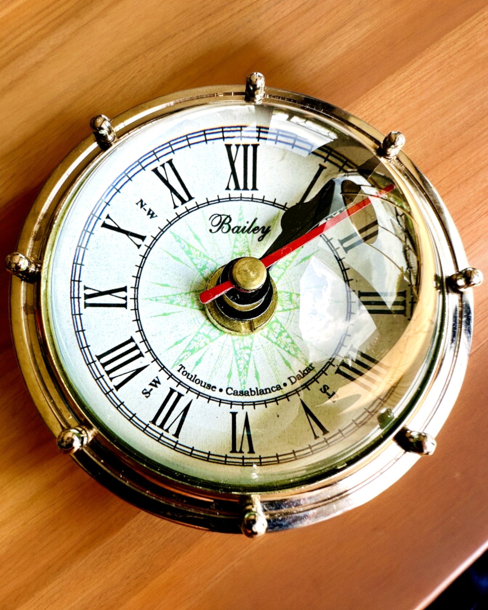 Bailey Compass Clock - Elegant Clock with Compass Motif with Engraving Option