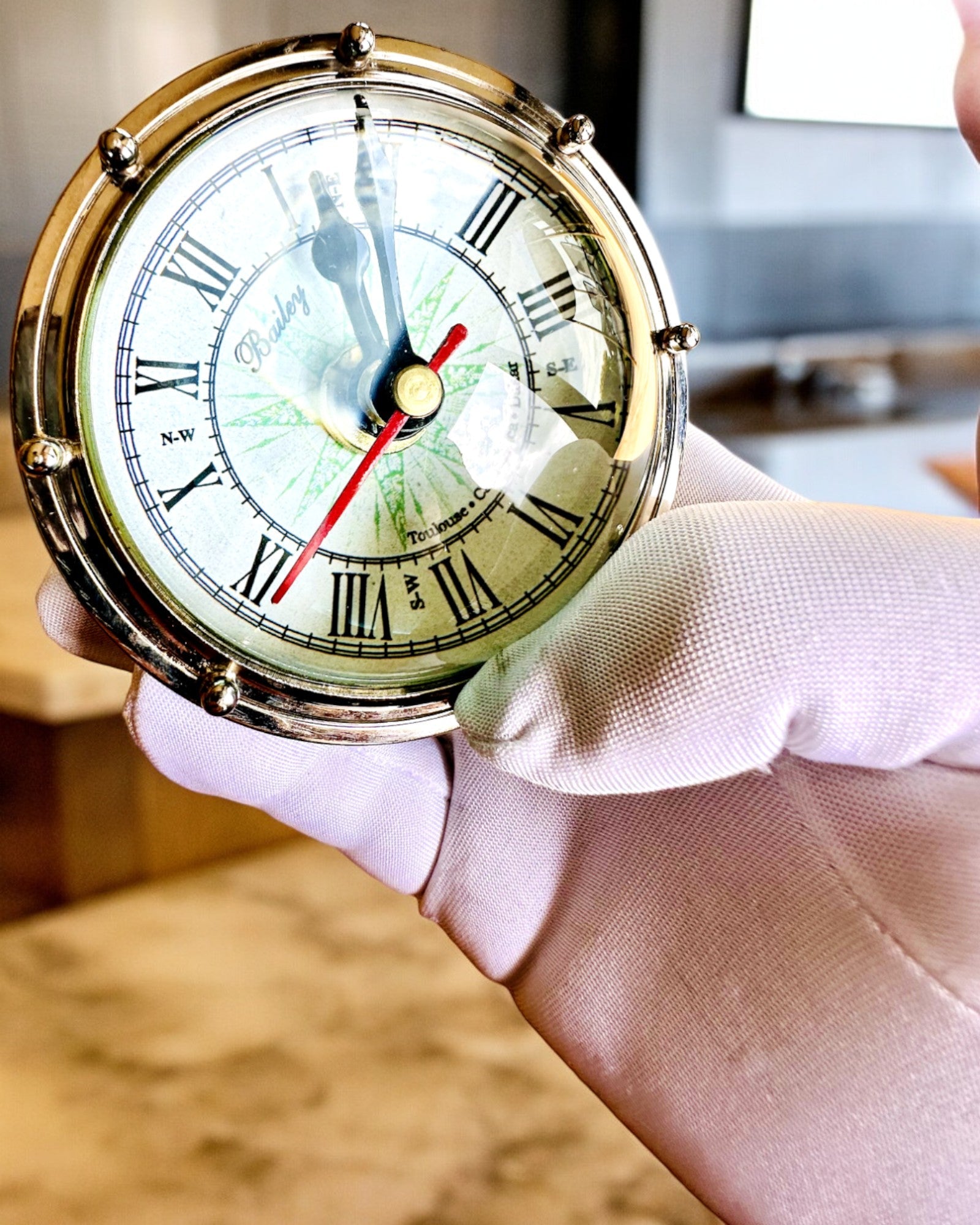 Bailey Compass Clock - Elegant Clock with Compass Motif with Engraving Option