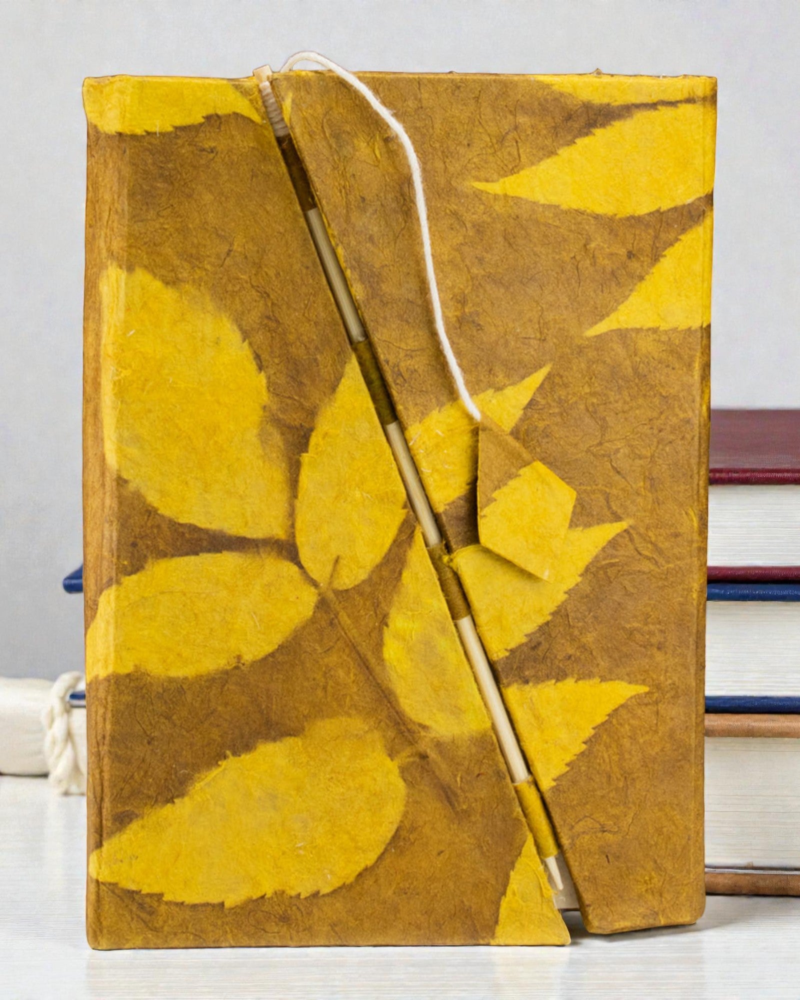 Medium Lokta Notebook Bold Flowers – Mustard (45 sheets, 15 x 12 cm)