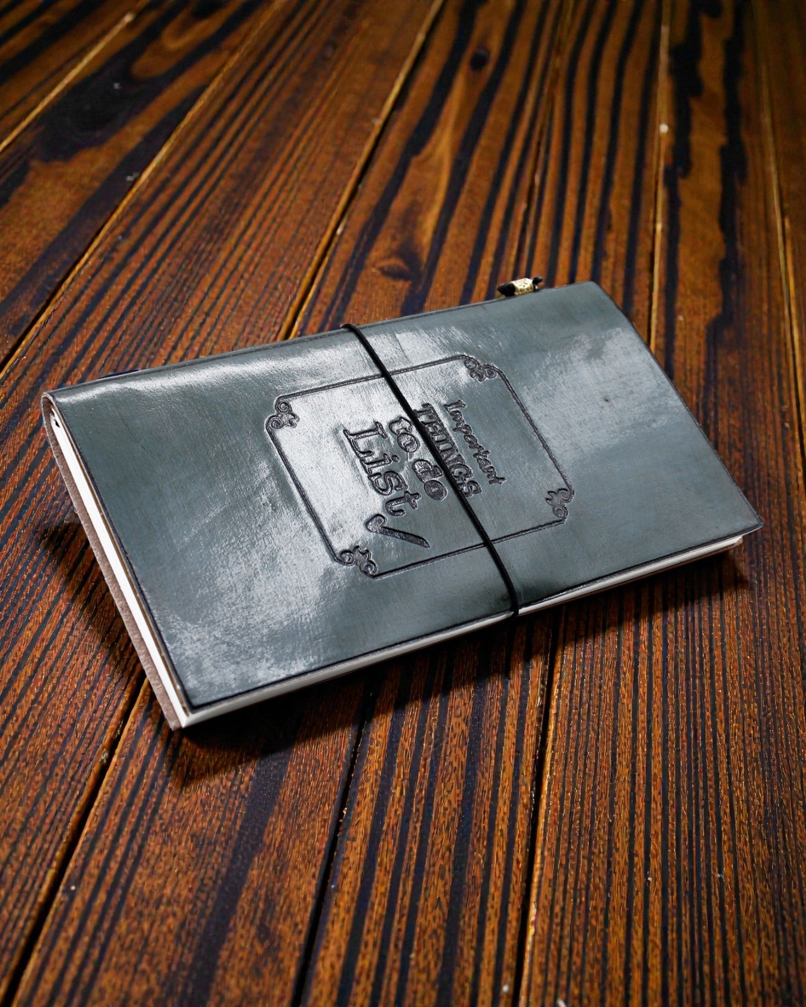 Diario in pelle fatto a mano - Cose importanti da fare - Grigio (80 pagine)