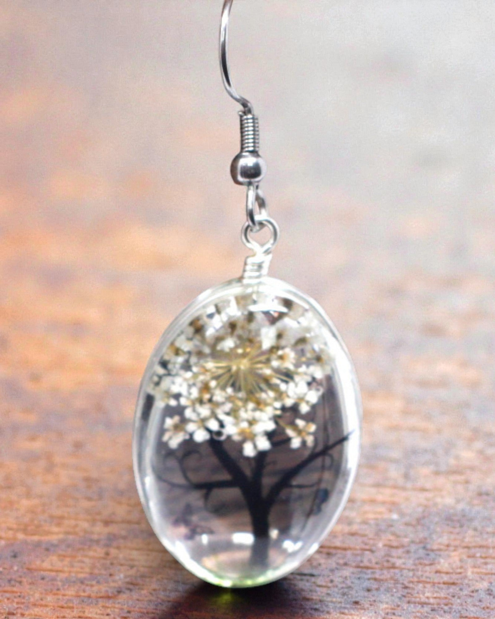 Harmonie blanche – Ensemble de bijoux blanc Arbre de Vie avec fleurs séchées