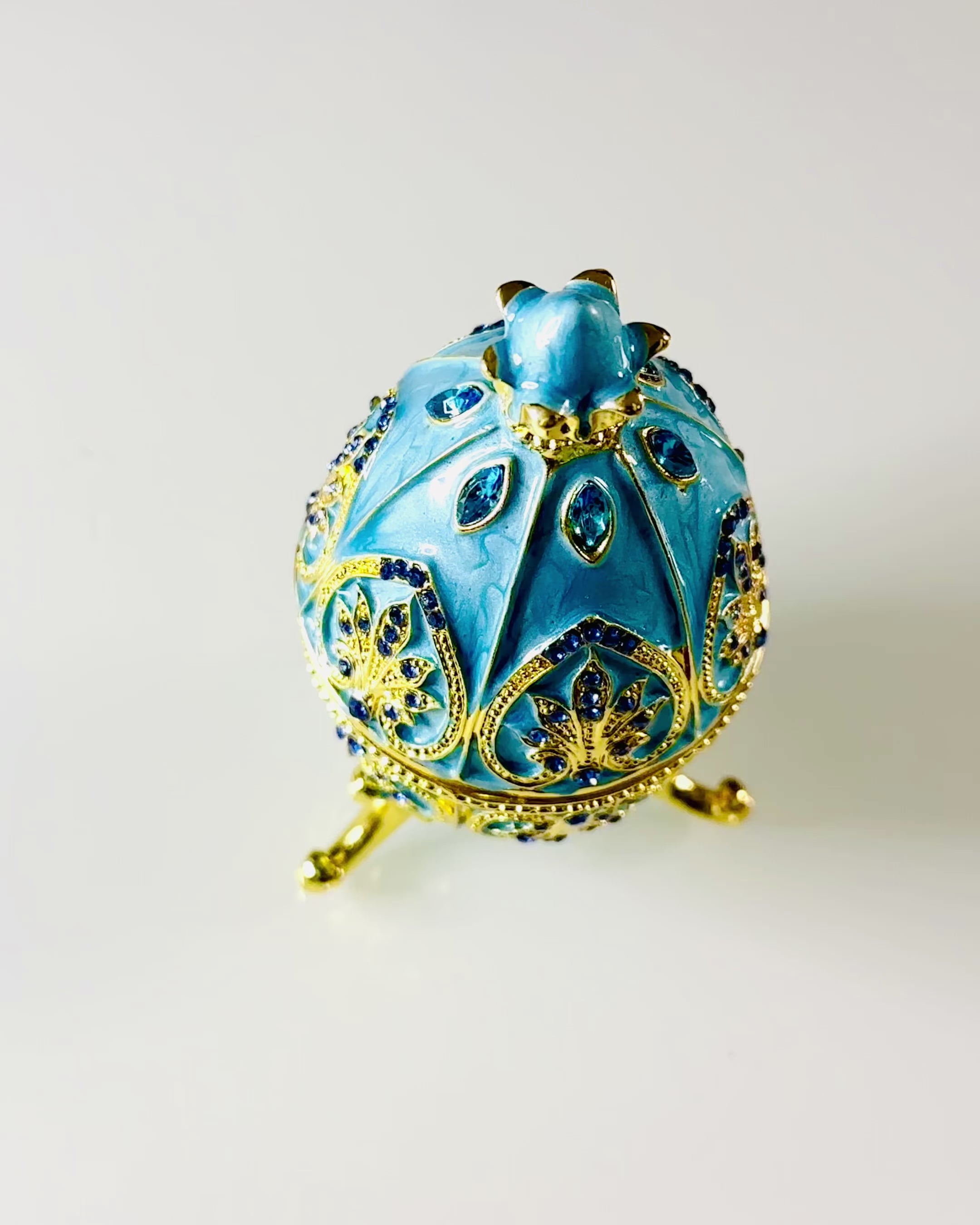 Uovo Fabergé Celestiale – Organizzatore di Gioielli Smaltato - colore cielo blu. Personalizzazione con incisione