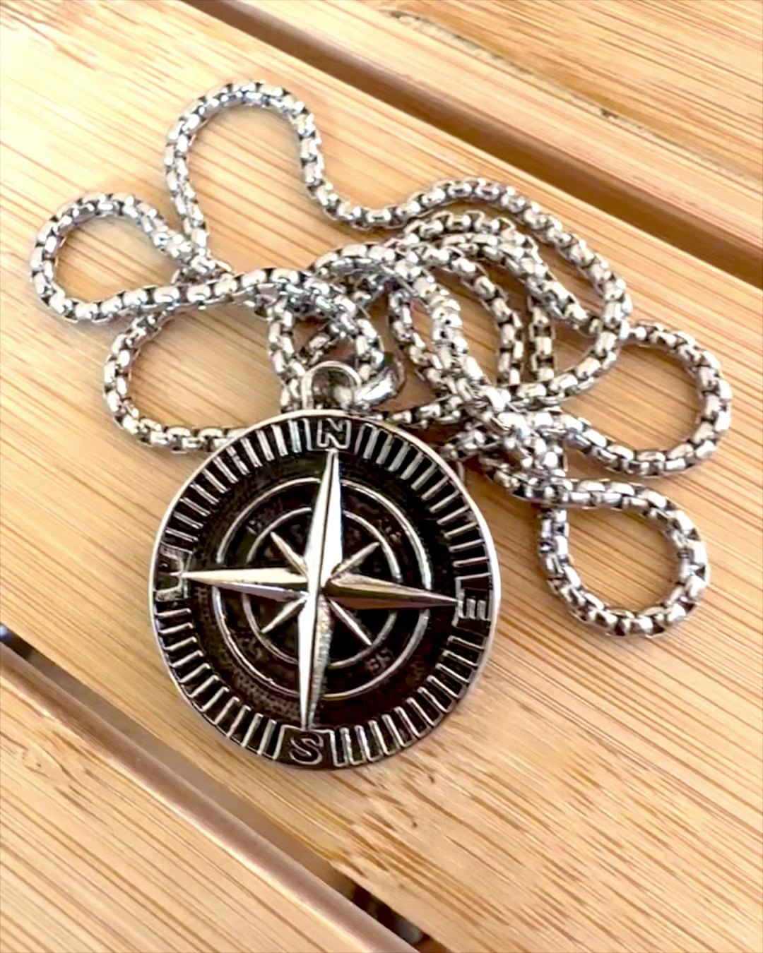 Stainless Steel Explorer's Compass Necklace, customizable with engraving for a gift