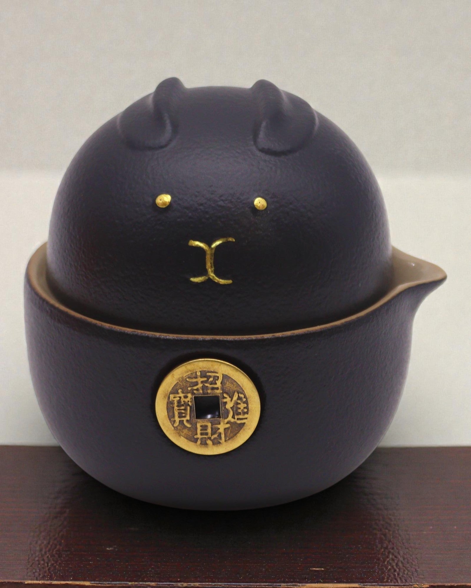 Czarny Kot Szczęścia – Set de thé avec 2 tasses (Noir)