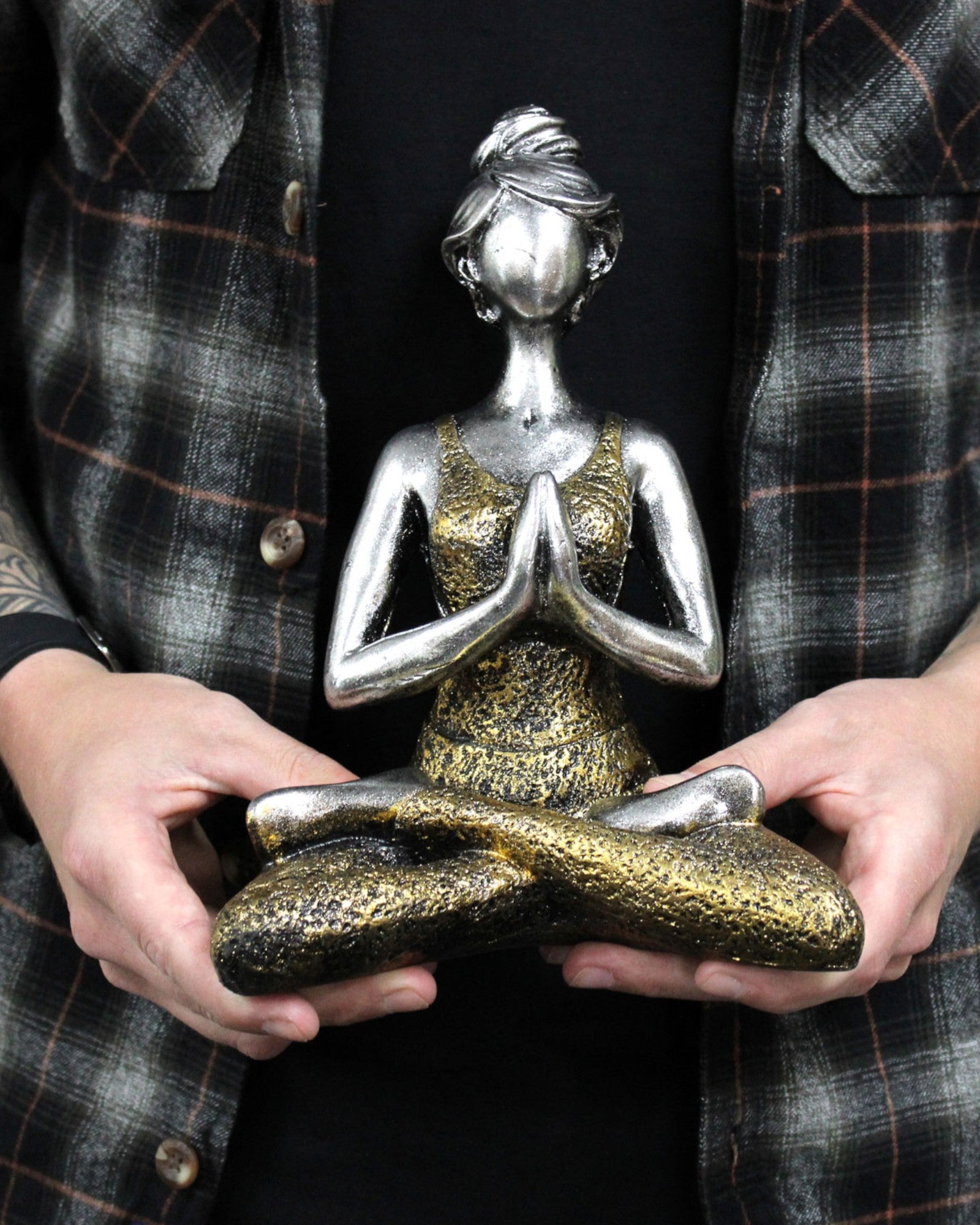 Figurine de femme 24 cm – Yoga Énergie or-turquoise