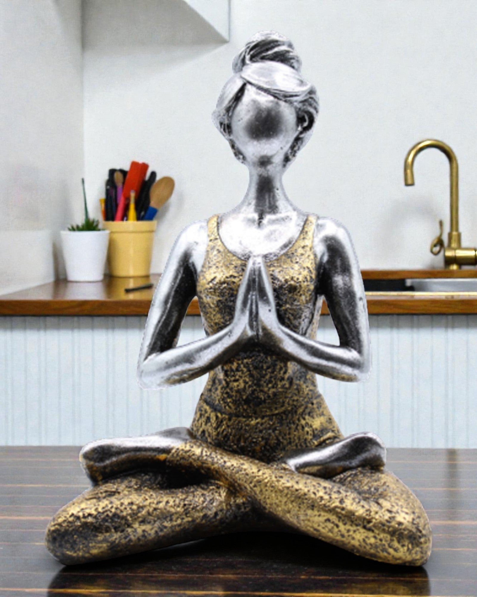 Woman Figurine 24 cm – Yoga Silver-Gold Balance