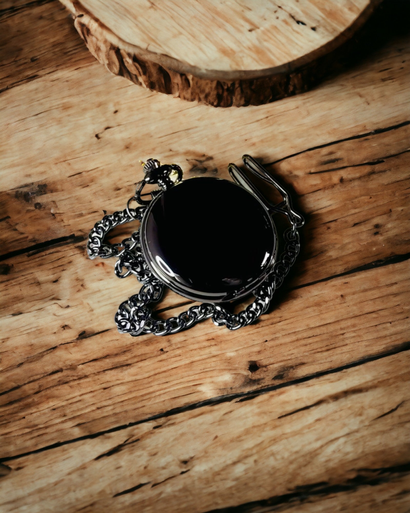 Klassische Mechanische Taschenuhr mit Doppelabdeckung – Manuell, Schwarz, Personalisierung mit Gravur