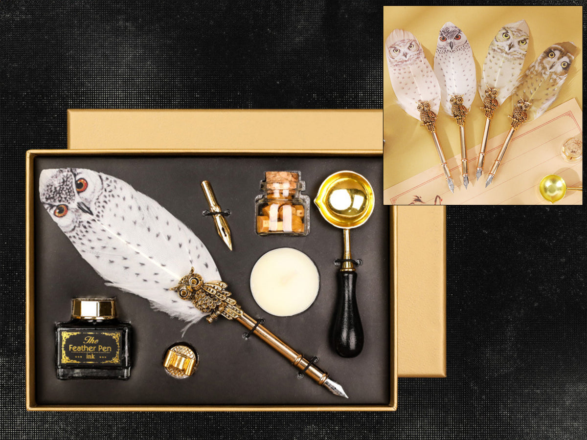 Set d'écriture - Stylo à plume avec plume, encre et nécessaire à cacheter personnalisable par gravure