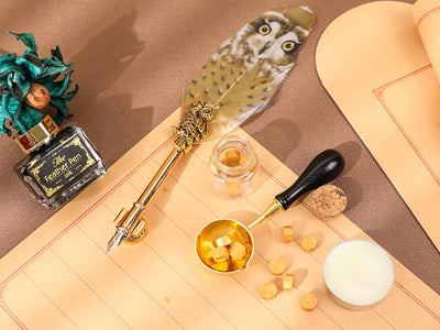 Set d'écriture - Stylo à plume avec plume, encre et nécessaire à cacheter personnalisable par gravure