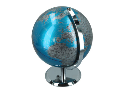 Grande globo decorativo blu e argento, personalizzabile con incisione, altezza 23 cm