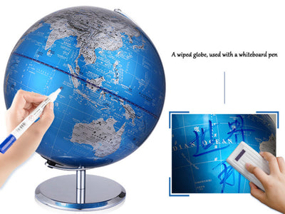 Grande globo decorativo blu e argento, personalizzabile con incisione, altezza 23 cm