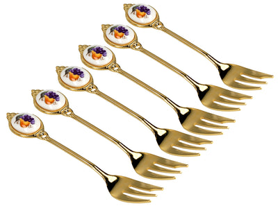 Set di 6 forchettine, forchettine rivestite in oro 24K, motivo a frutta