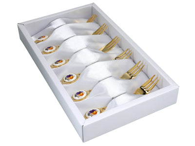 Set di 6 forchettine, forchettine rivestite in oro 24K, motivo a frutta