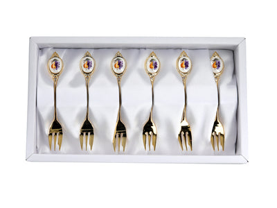 Set di 6 forchettine, forchettine rivestite in oro 24K, motivo a frutta