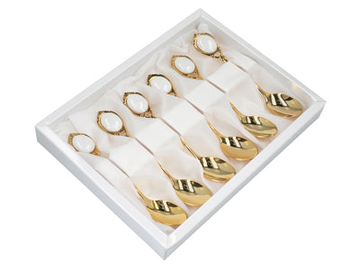 Ensemble de 6 cuillères à café plaquées or 24 carats Yeux blancs CARMANI personnalisable par gravure - cadeau élégant pour toutes les occasions, dimensions 13 cm