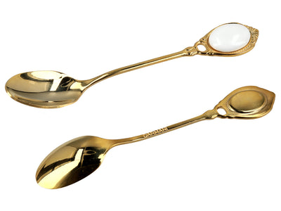 Ensemble de 6 cuillères à café plaquées or 24 carats Yeux blancs CARMANI personnalisable par gravure - cadeau élégant pour toutes les occasions, dimensions 13 cm