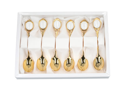 Ensemble de 6 cuillères à café plaquées or 24 carats Yeux blancs CARMANI personnalisable par gravure - cadeau élégant pour toutes les occasions, dimensions 13 cm