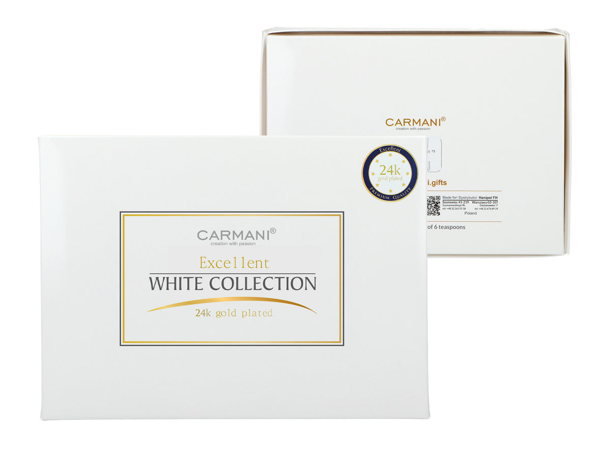 Ensemble de 6 cuillères à café plaquées or 24 carats Yeux blancs CARMANI personnalisable par gravure - cadeau élégant pour toutes les occasions, dimensions 13 cm