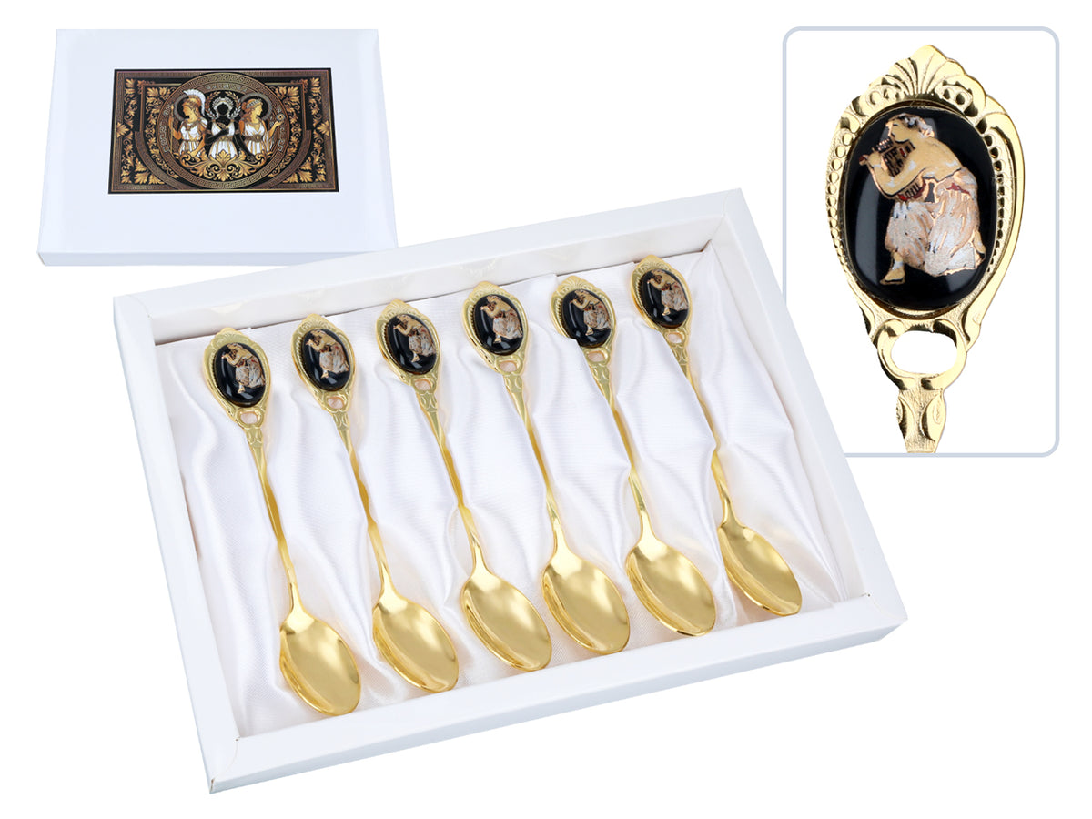Set of 6 24K Gold-Plated Spoons with a Greek Motif