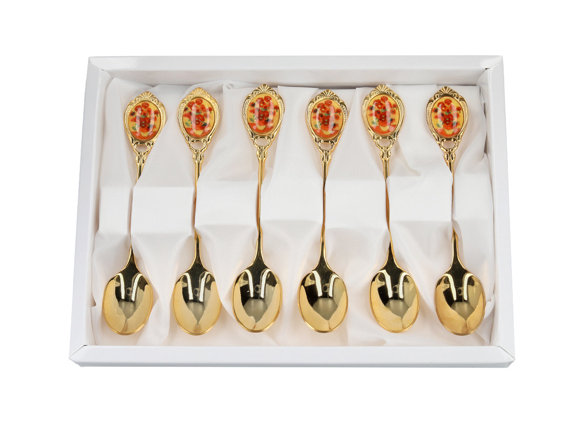 Set de 6 cuillères dorées avec motif des Tournesols de Vincent van Gogh